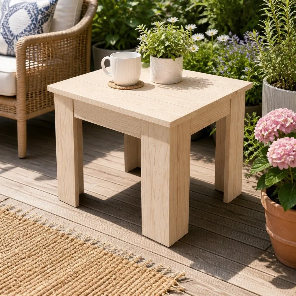 Wooden Side Table Outdoor Indoor Coffee Lamp Desk Natural Light Wood Furniture