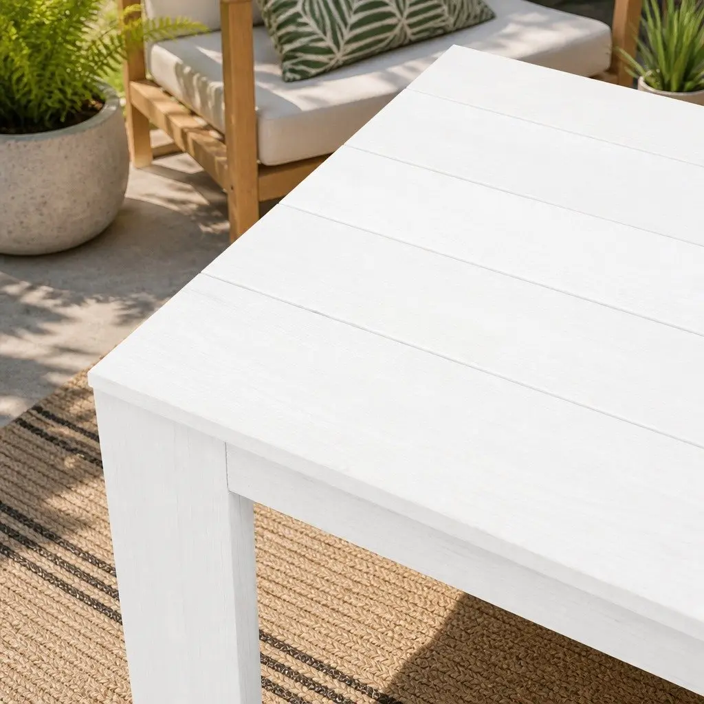 Wooden Side Table Coffee Desk Outdoor Furniture Garden Patio White Square