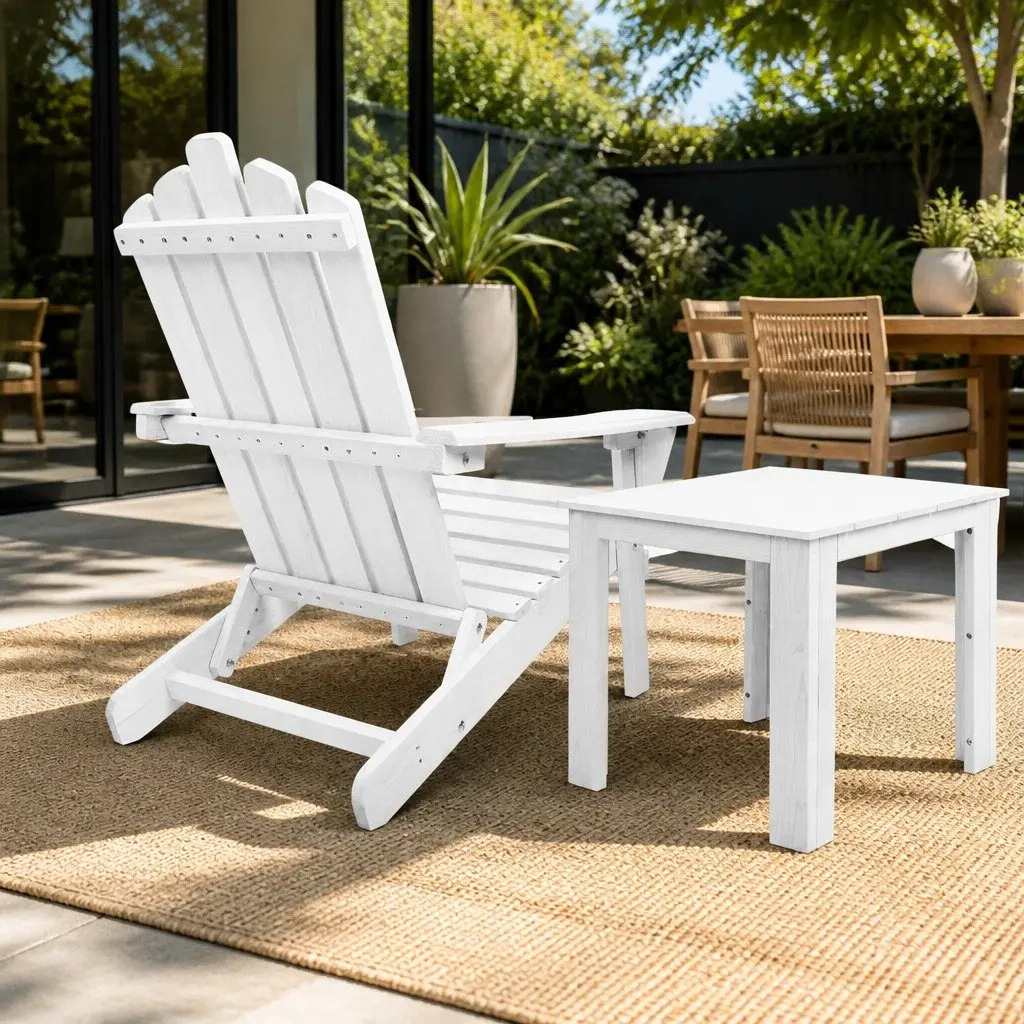 Wooden Side Table Coffee Desk Outdoor Furniture Garden Patio White Square