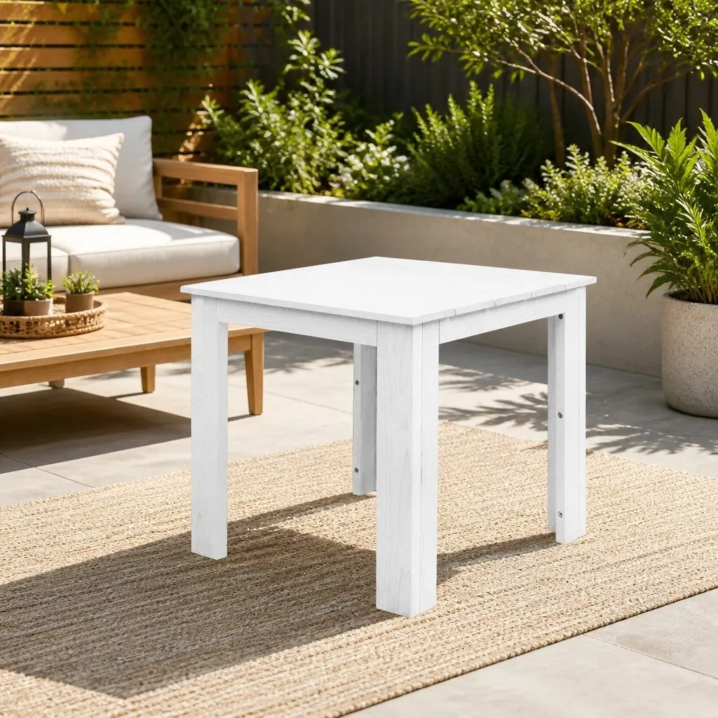 Wooden Side Table Coffee Desk Outdoor Furniture Garden Patio White Square