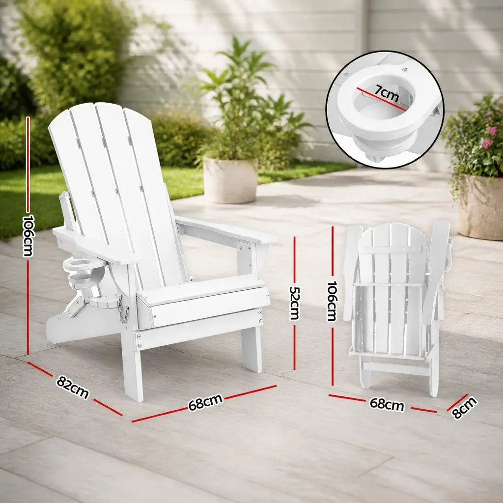 Outdoor Folding Adirondack Chair for Patio Beach Garden White