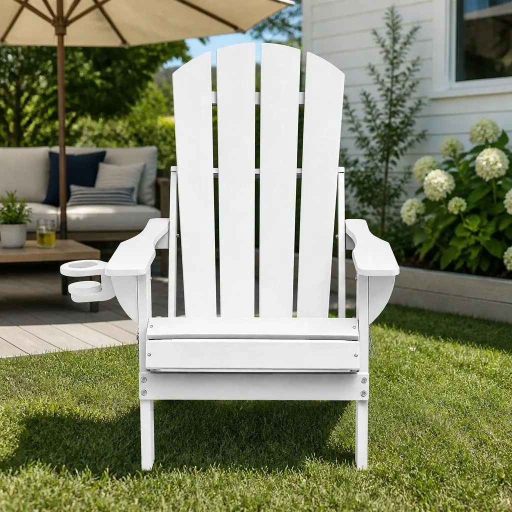 Outdoor Folding Adirondack Chair for Patio Beach Garden White