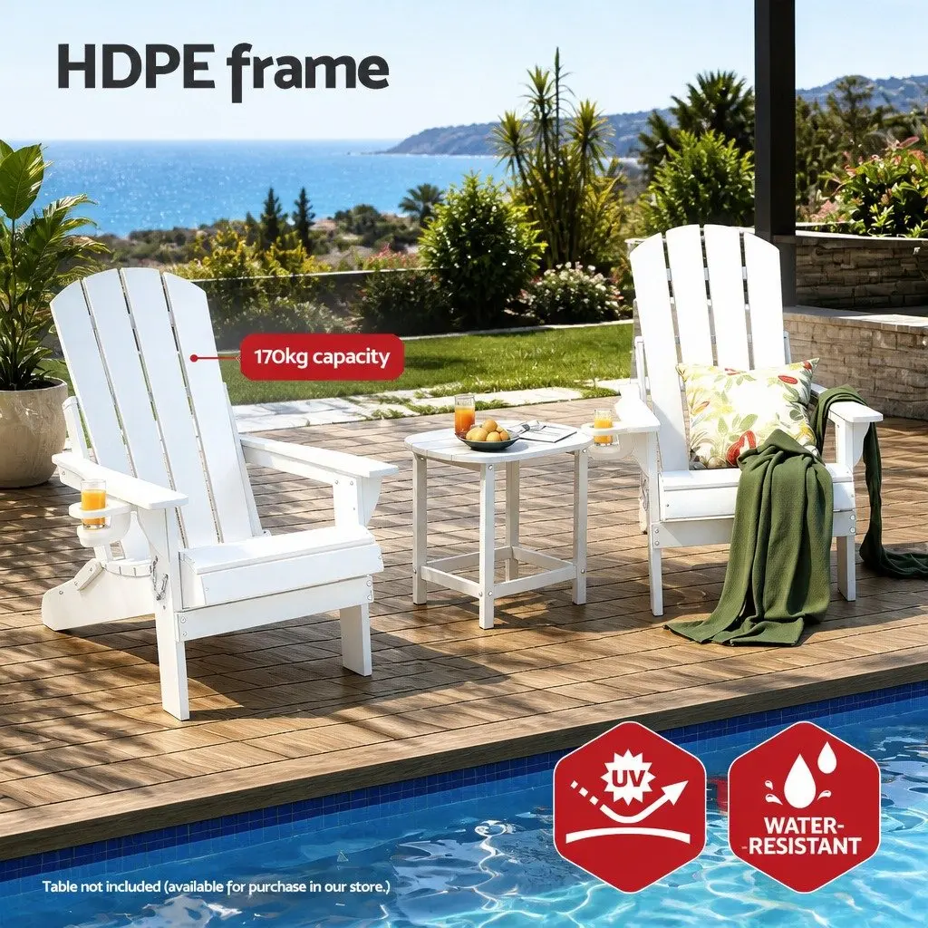 Outdoor Folding Adirondack Chair for Patio Beach Garden White