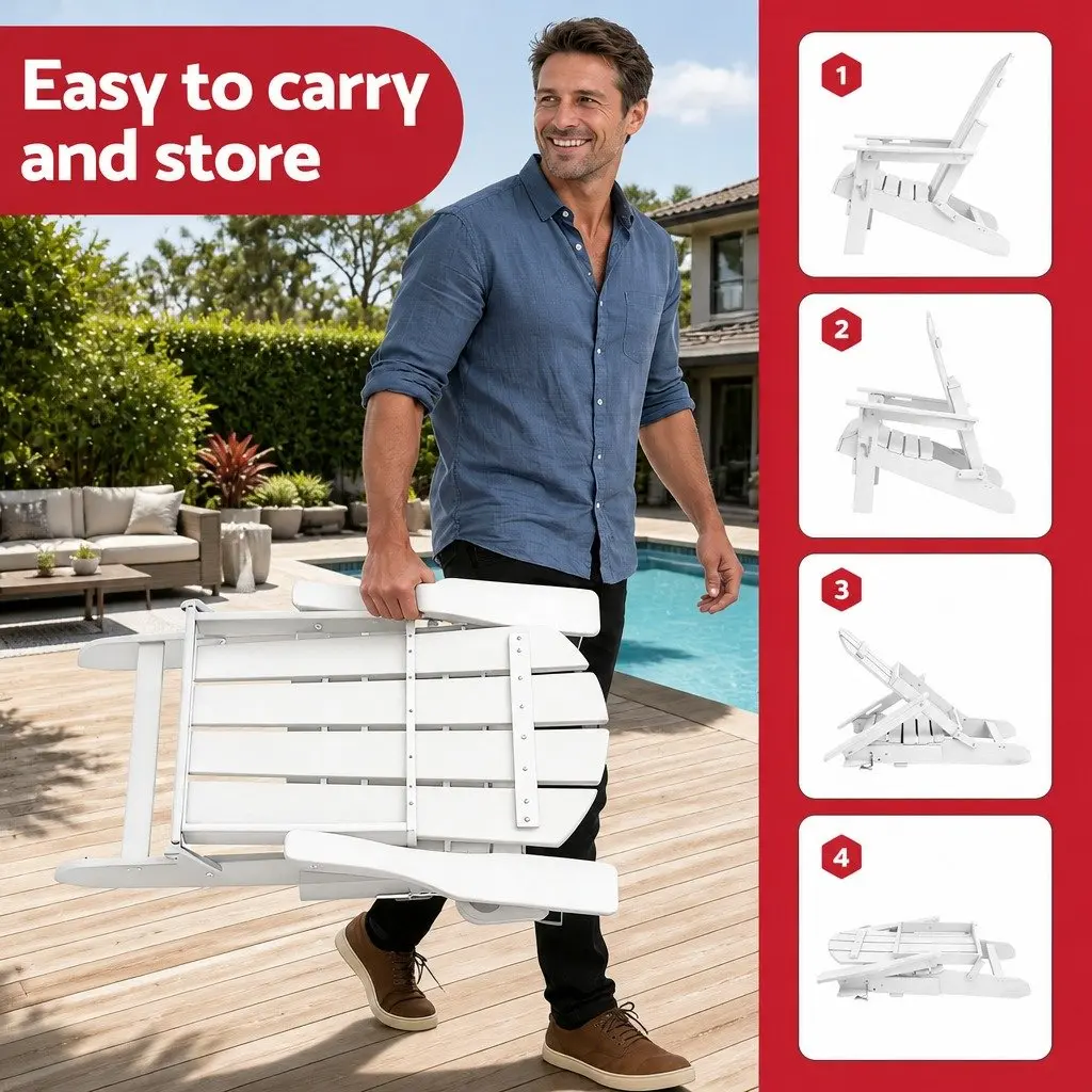 Outdoor Folding Adirondack Chair for Patio Beach Garden White