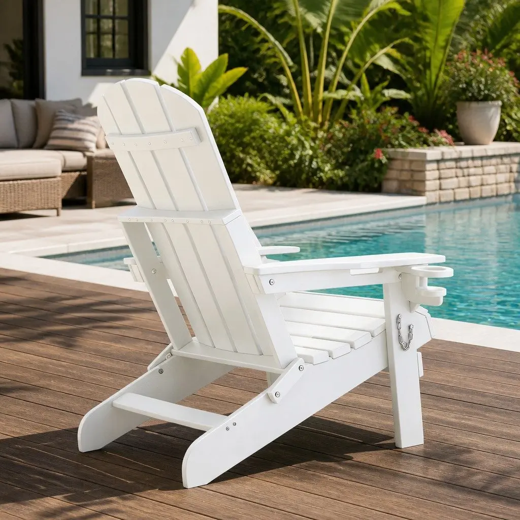 Outdoor Folding Adirondack Chair for Patio Beach Garden White