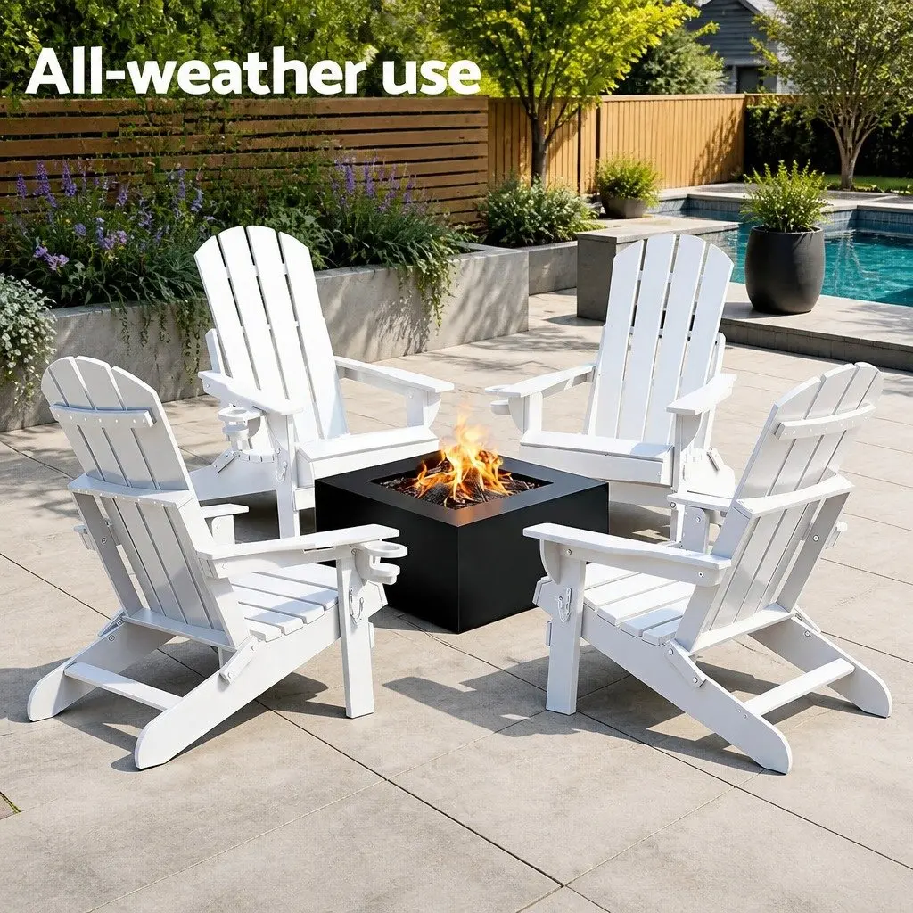 Outdoor Folding Adirondack Chair for Patio Beach Garden White