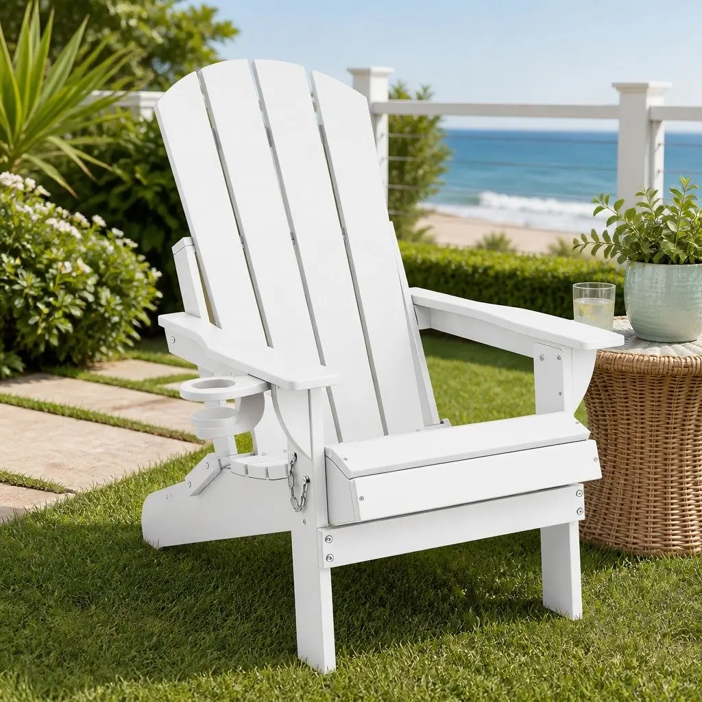 Outdoor Folding Adirondack Chair for Patio Beach Garden White
