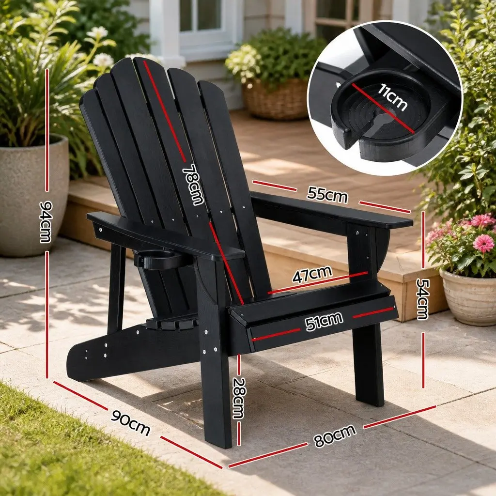 Adirondack Chair Outdoor Patio Beach Garden Furniture Black 80 x 90 x 94cm