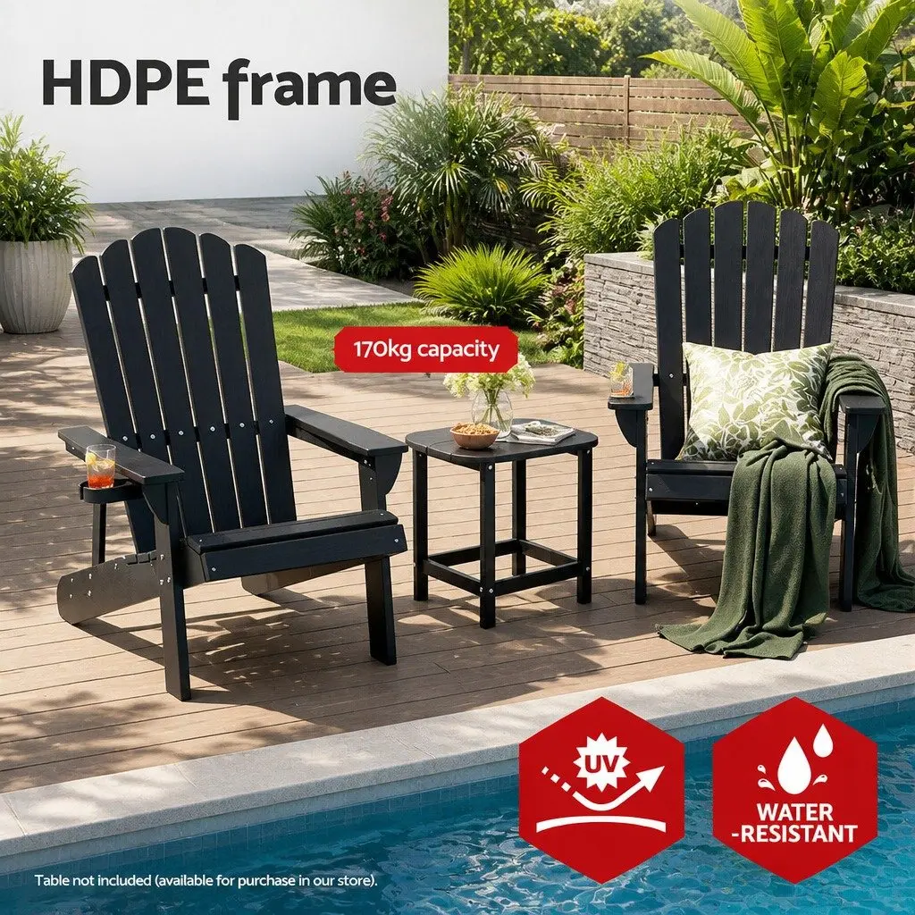 Adirondack Chair Outdoor Patio Beach Garden Furniture Black 80 x 90 x 94cm