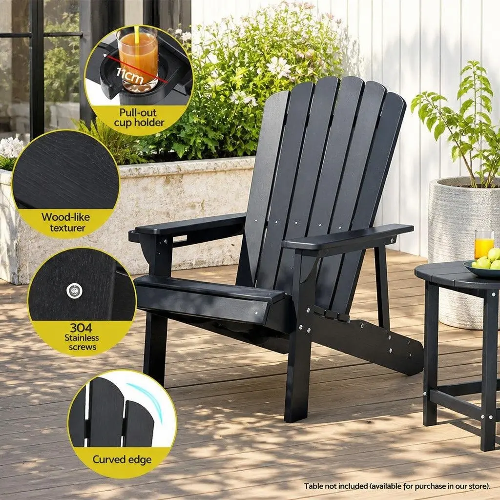 Adirondack Chair Outdoor Patio Beach Garden Furniture Black 80 x 90 x 94cm