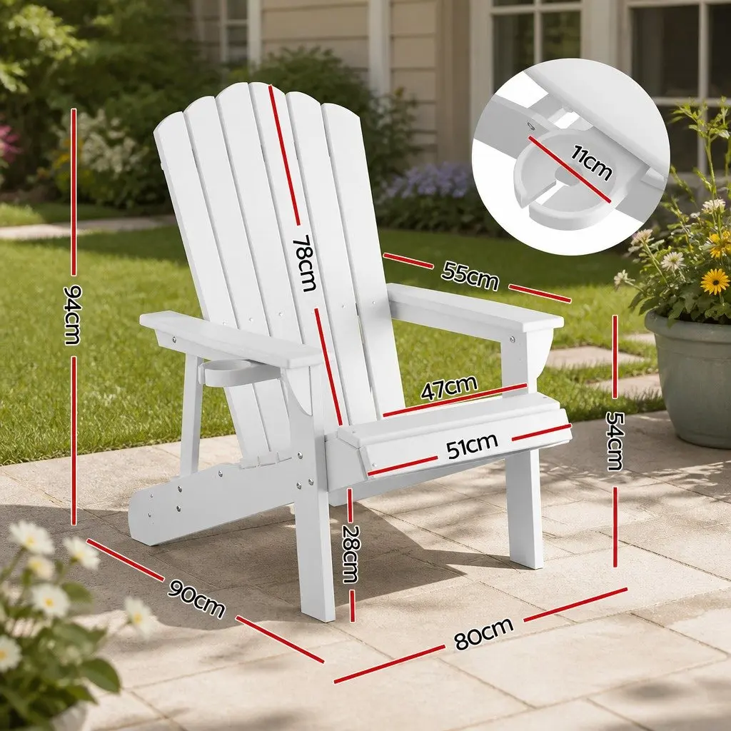 Outdoor Adirondack Chair for Patio Beach Garden White 80 x 90 x 94cm