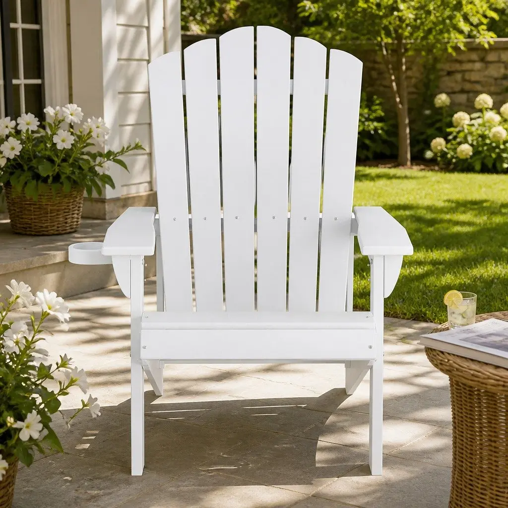 Outdoor Adirondack Chair for Patio Beach Garden White 80 x 90 x 94cm