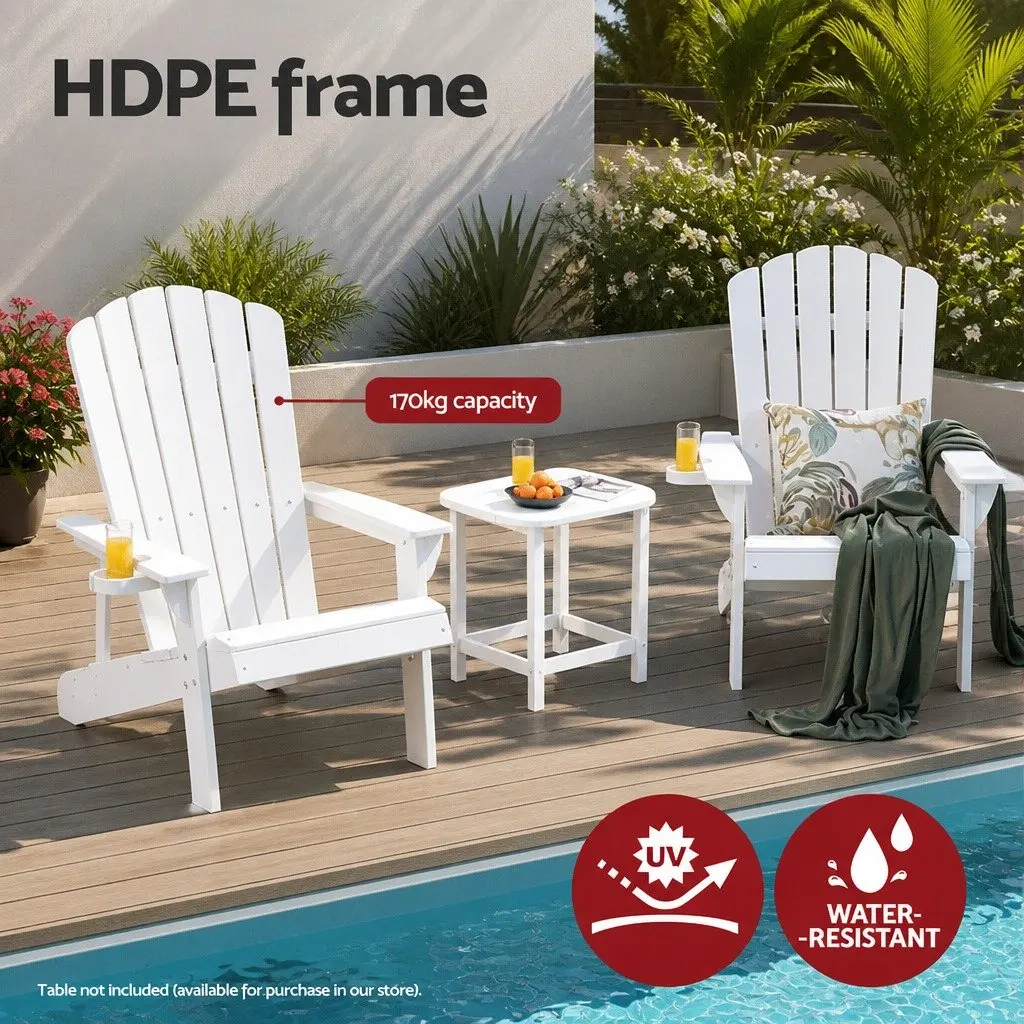 Outdoor Adirondack Chair for Patio Beach Garden White 80 x 90 x 94cm