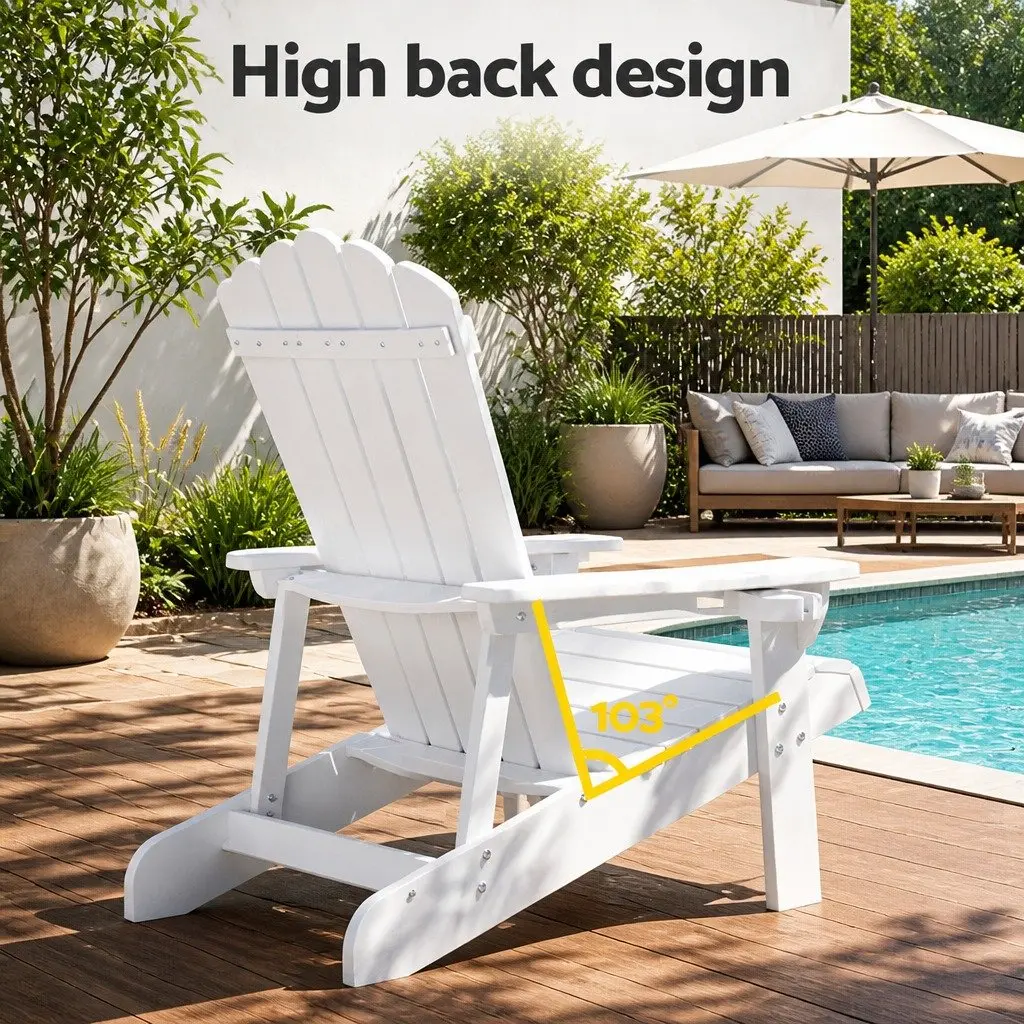 Outdoor Adirondack Chair for Patio Beach Garden White 80 x 90 x 94cm
