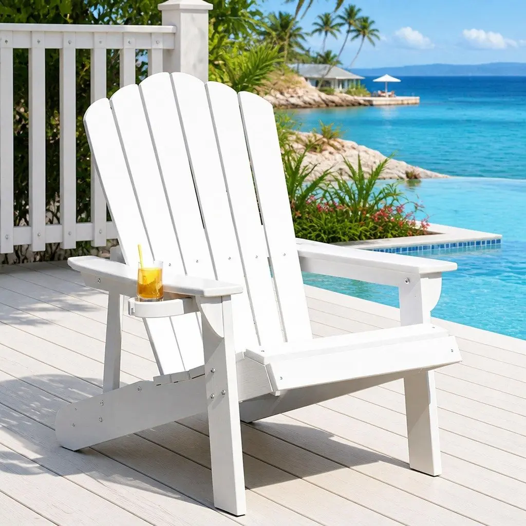 Outdoor Adirondack Chair for Patio Beach Garden White 80 x 90 x 94cm