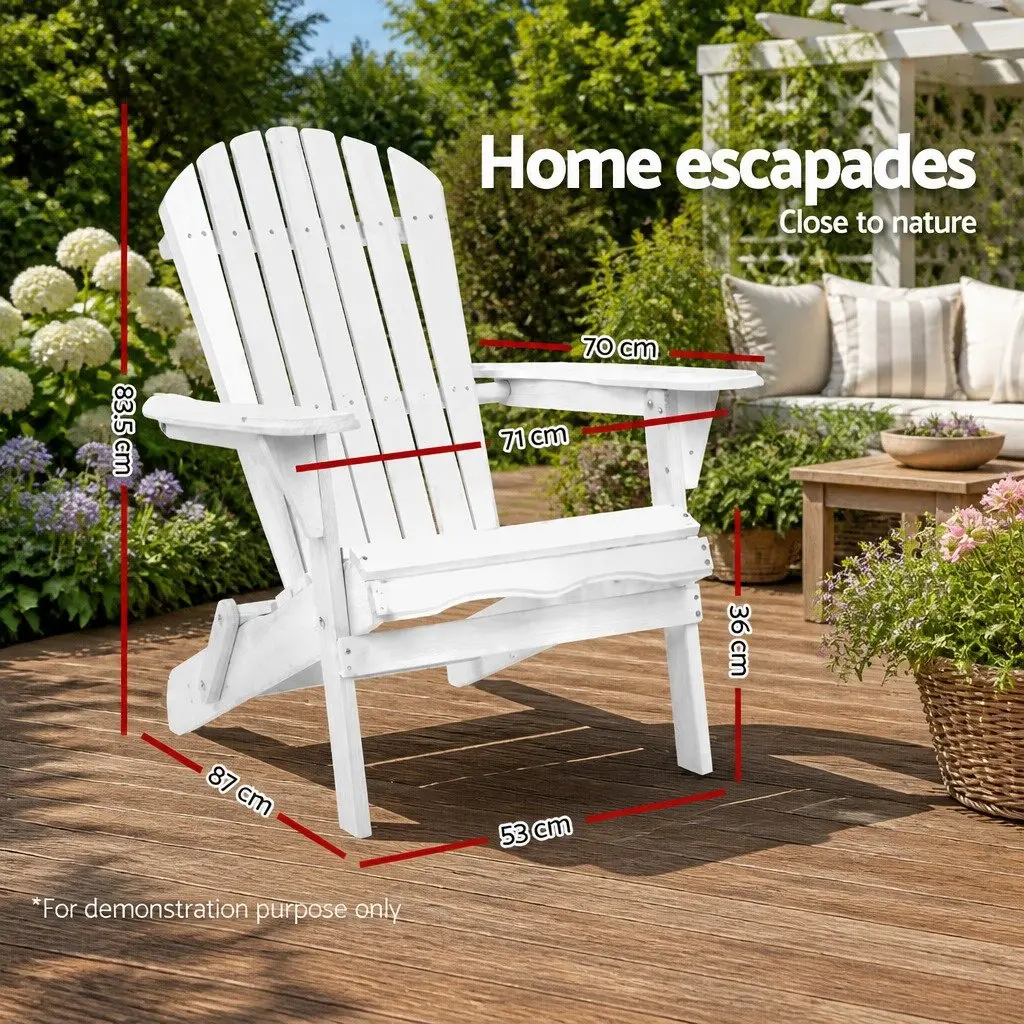 Adirondack Outdoor Chair Wooden Foldable Beach Patio Lounge Furniture White