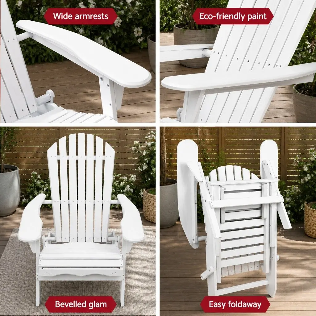 Adirondack Lounge Chair Outdoor Patio Furniture White with Slide-out Ottoman
