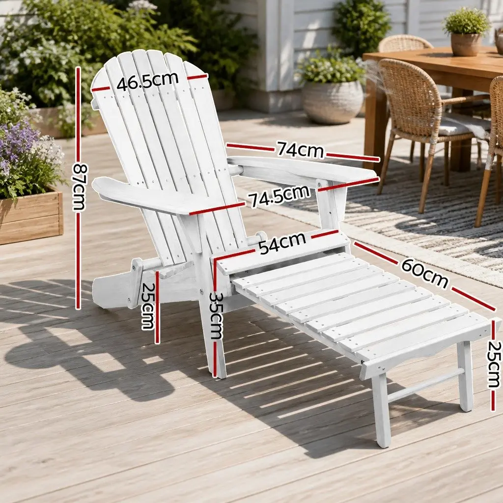 Adirondack Outdoor Chairs 2PC Foldable Wood Lounge Set with Footstool Patio