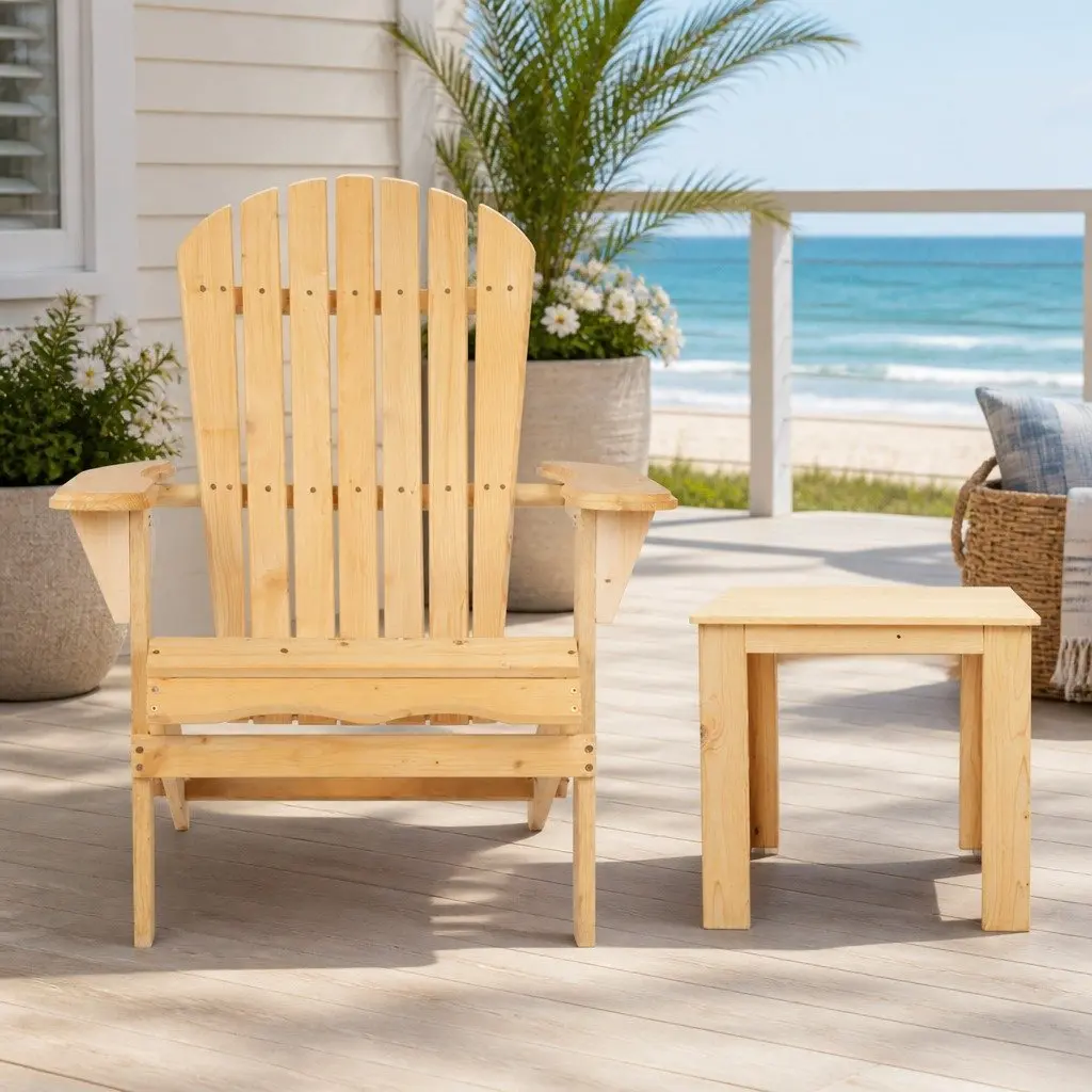 Adirondack Outdoor Table and Chairs Set 3 Piece Wooden Foldable Patio Beach