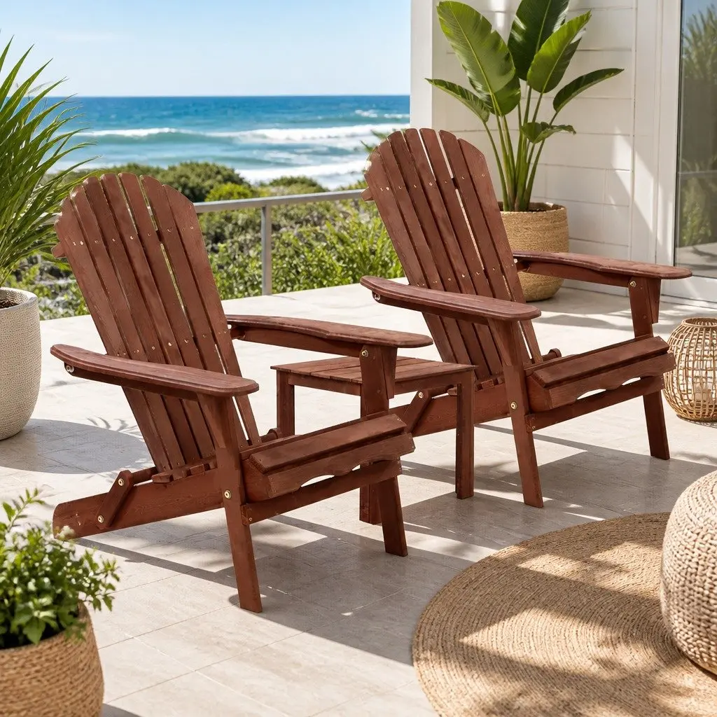 3-Piece Adirondack Wooden Chairs and Side Table Set