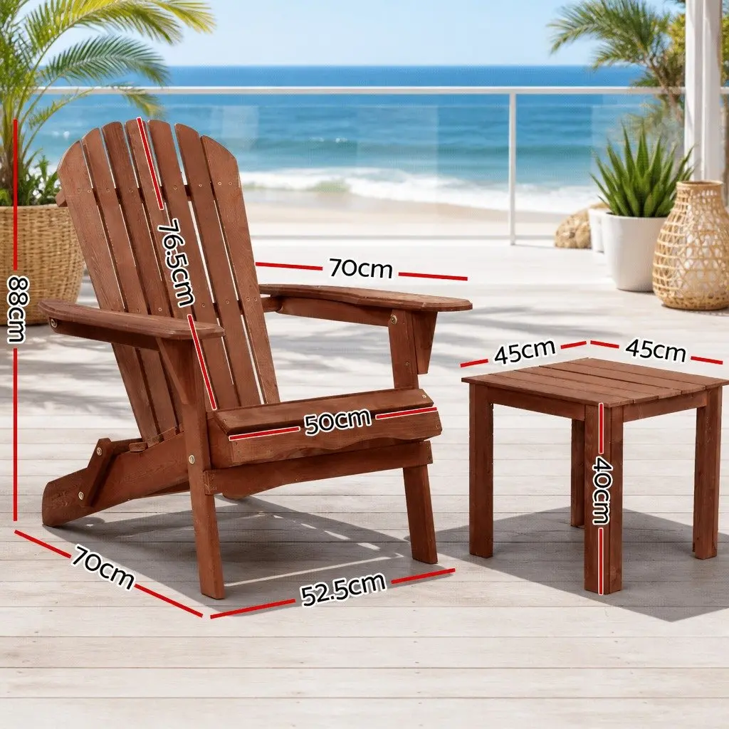 Adirondack Outdoor Lounge Set for Garden 3 Piece Foldable Wooden Chairs and Side Table