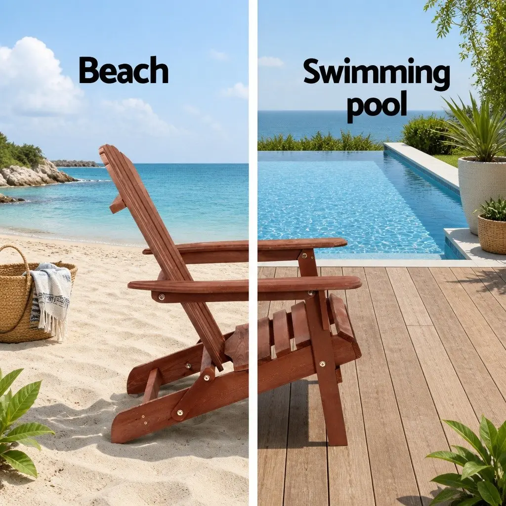 Adirondack Outdoor Lounge Set for Garden 3 Piece Foldable Wooden Chairs and Side Table