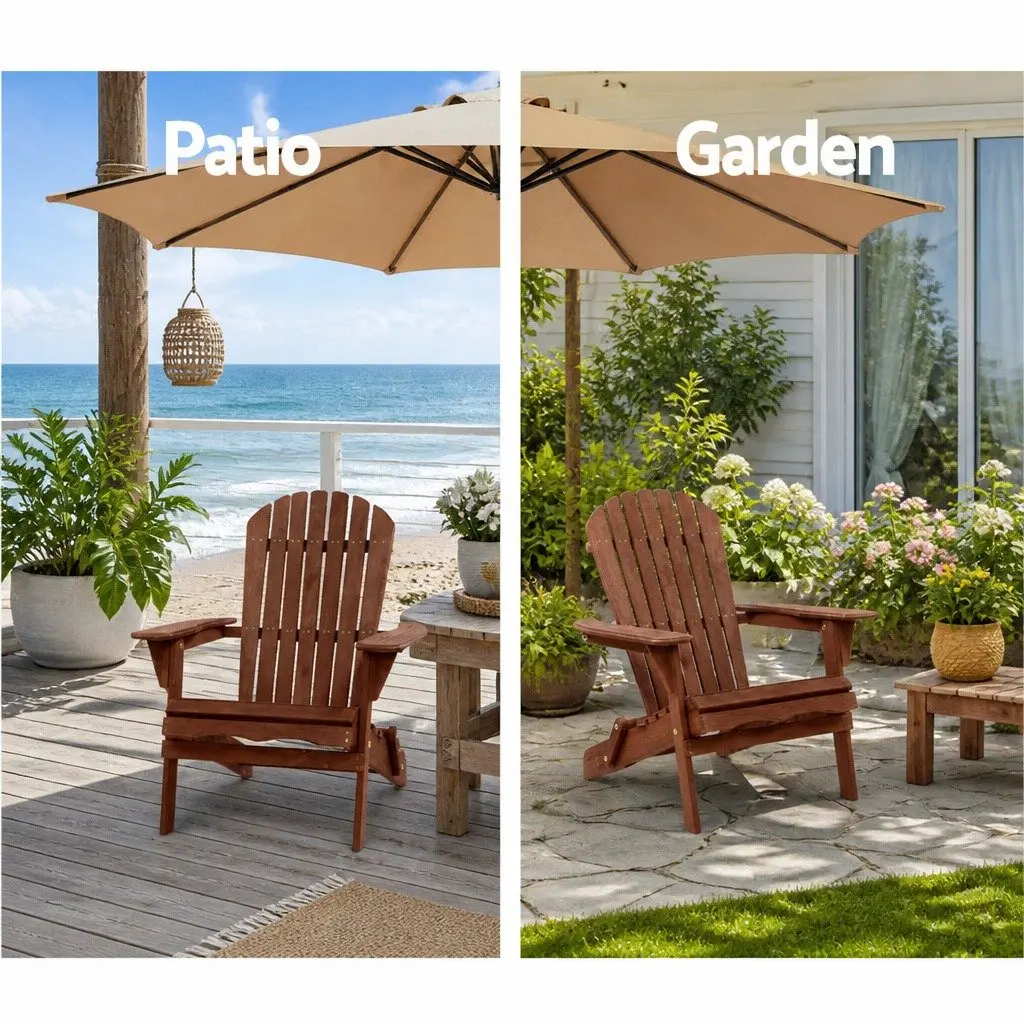 Adirondack Outdoor Lounge Set for Garden 3 Piece Foldable Wooden Chairs and Side Table