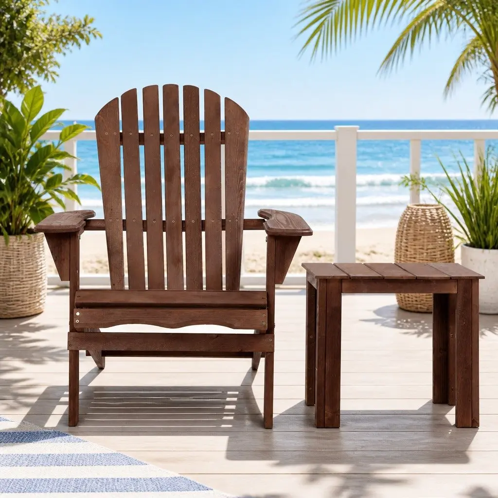 Adirondack Outdoor Lounge Set for Garden 3 Piece Foldable Wooden Chairs and Side Table