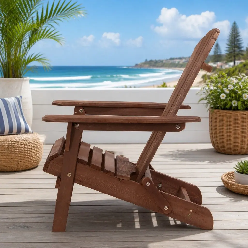 Adirondack Outdoor Lounge Set for Garden 3 Piece Foldable Wooden Chairs and Side Table