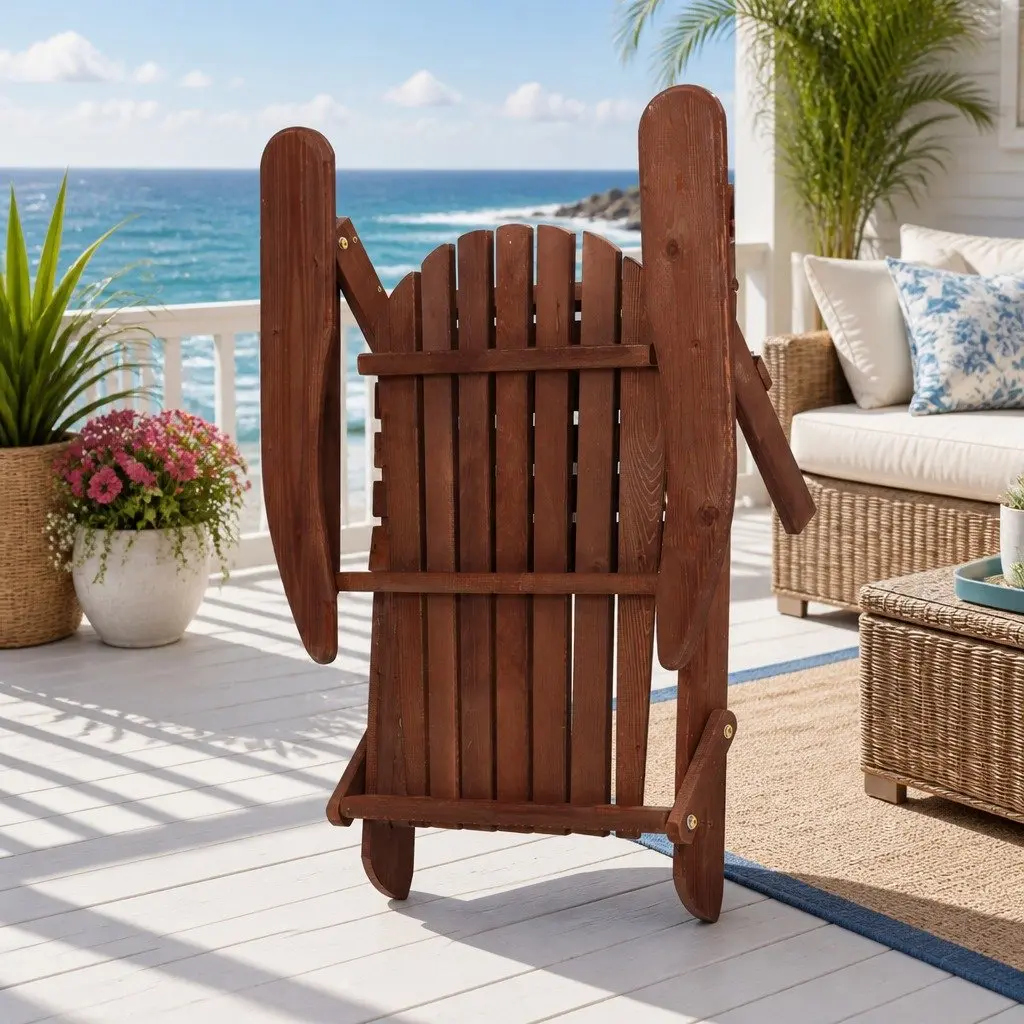 Adirondack Outdoor Lounge Set for Garden 3 Piece Foldable Wooden Chairs and Side Table