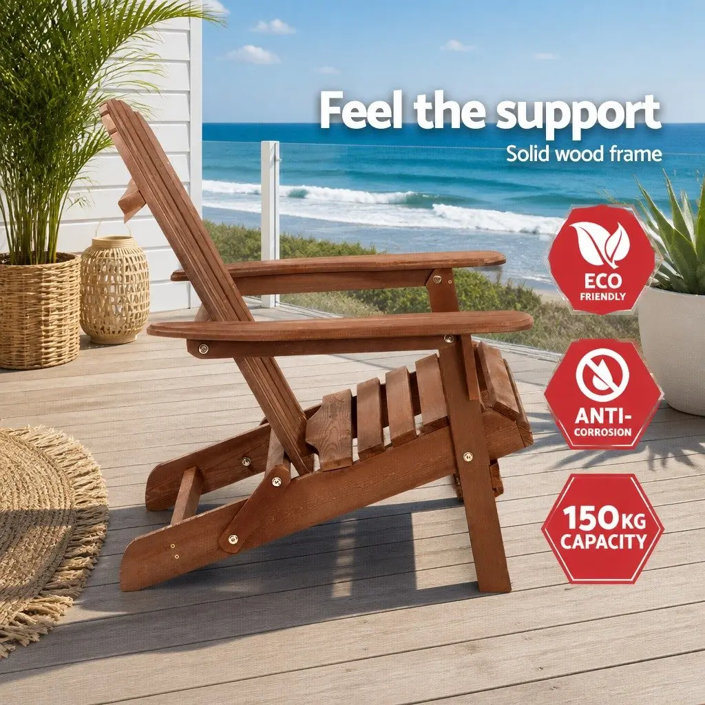Adirondack Outdoor Lounge Set for Garden 3 Piece Foldable Wooden Chairs and Side Table