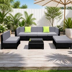 7-Piece Modular Wicker Lounge Set with Coffee Table Specs