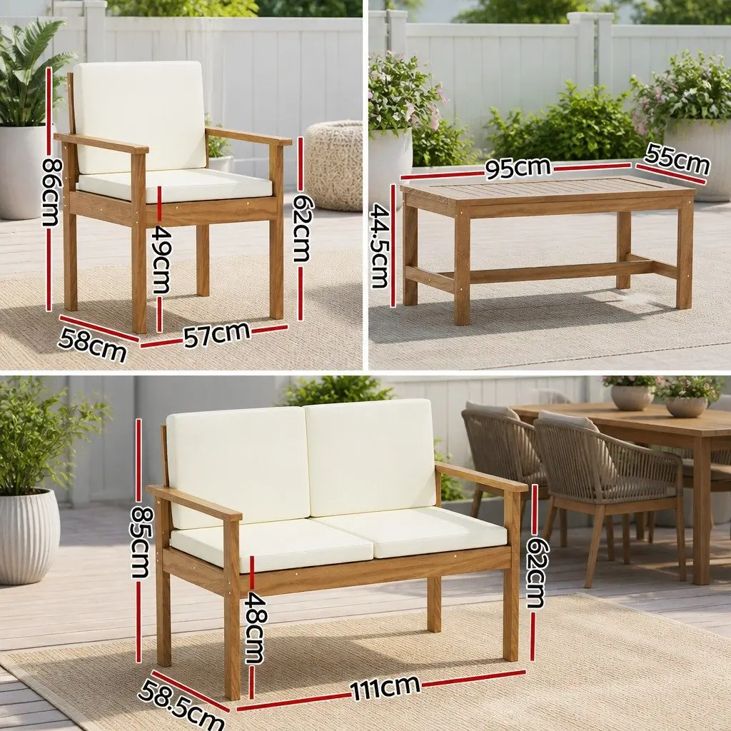 4 Piece Outdoor Sofa Set for Patio Garden with Cushions and Coffee Table