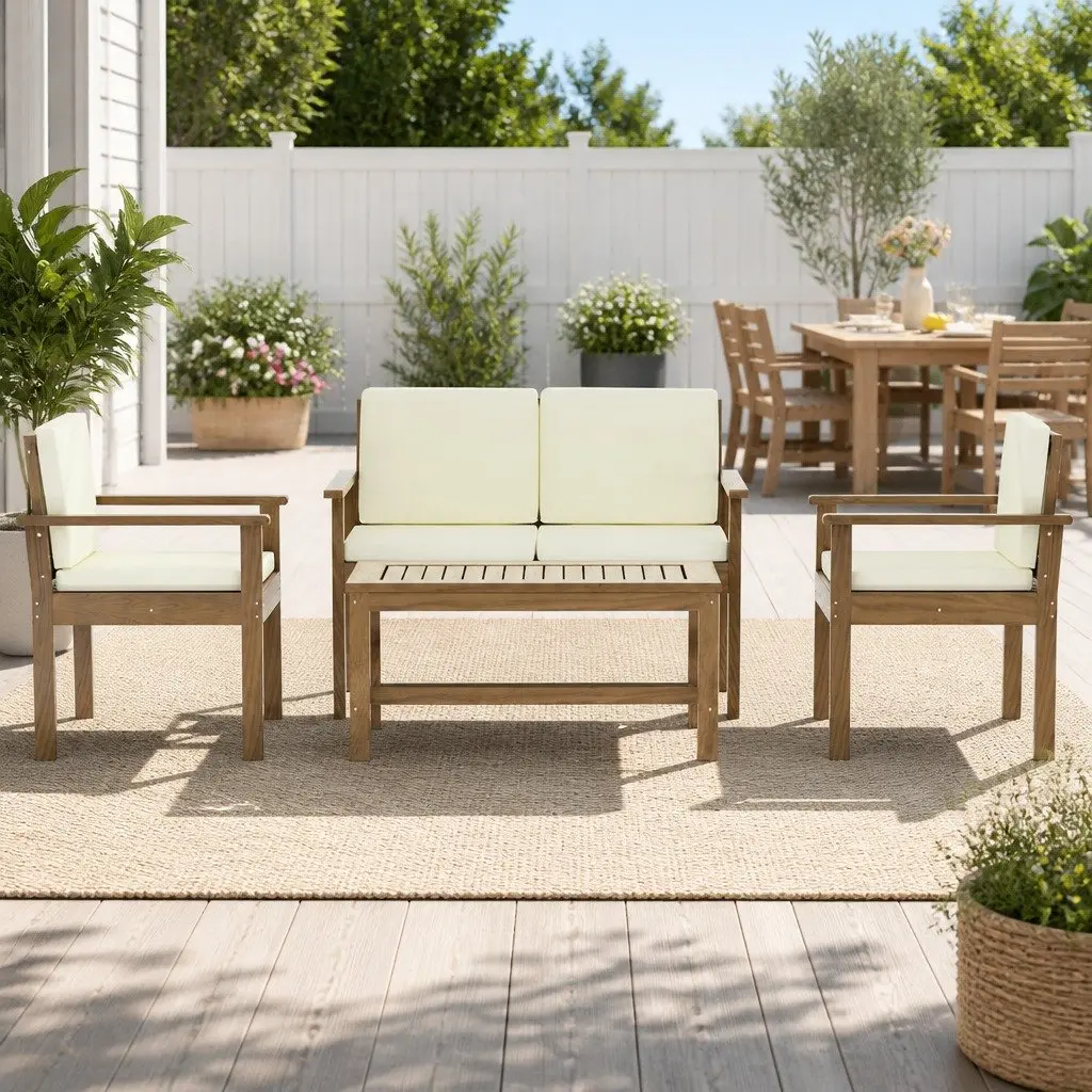 4 Piece Outdoor Sofa Set for Patio Garden with Cushions and Coffee Table