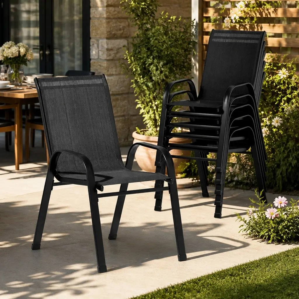 6 Black Stackable Lounge Chairs Set