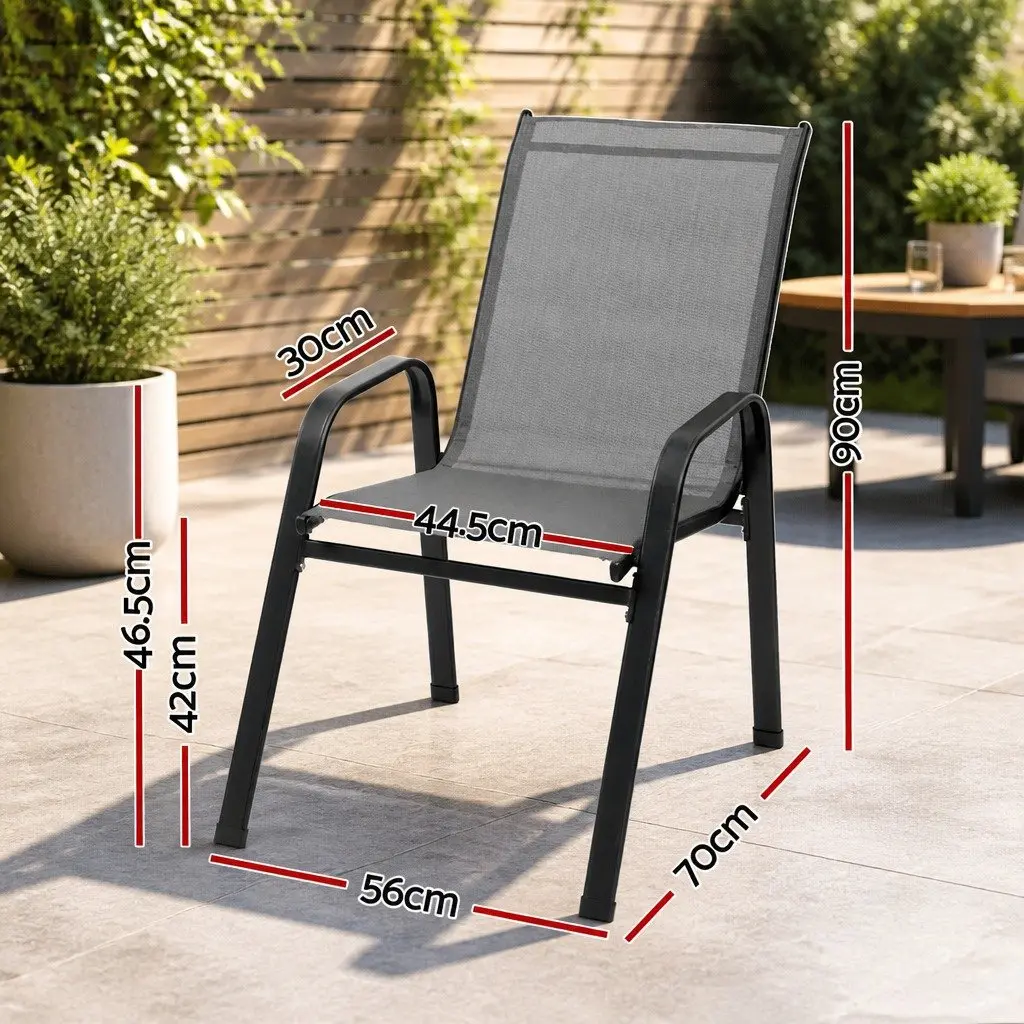 Stackable Outdoor Dining Chairs Grey Patio Lounge Furniture Garden Set of 4