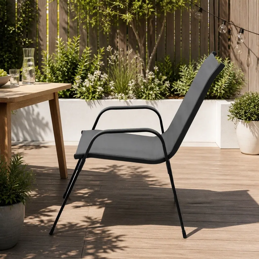 Stackable Outdoor Dining Chairs Grey Patio Lounge Furniture Garden Set of 4