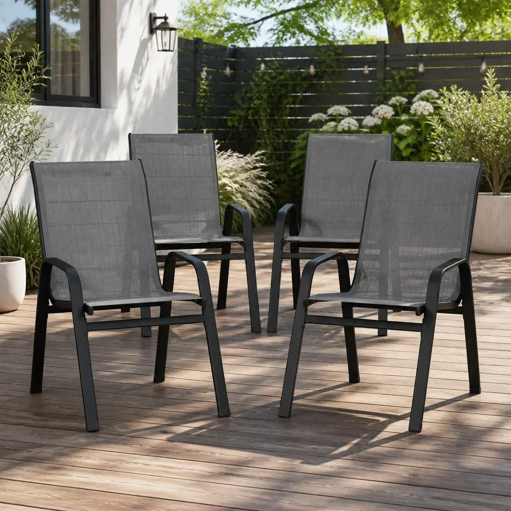 Stackable Outdoor Dining Chairs Grey Patio Lounge Furniture Garden Set of 4