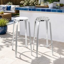 Silver Aluminum Outdoor Bar Stools, Set of 2, 82cm Height