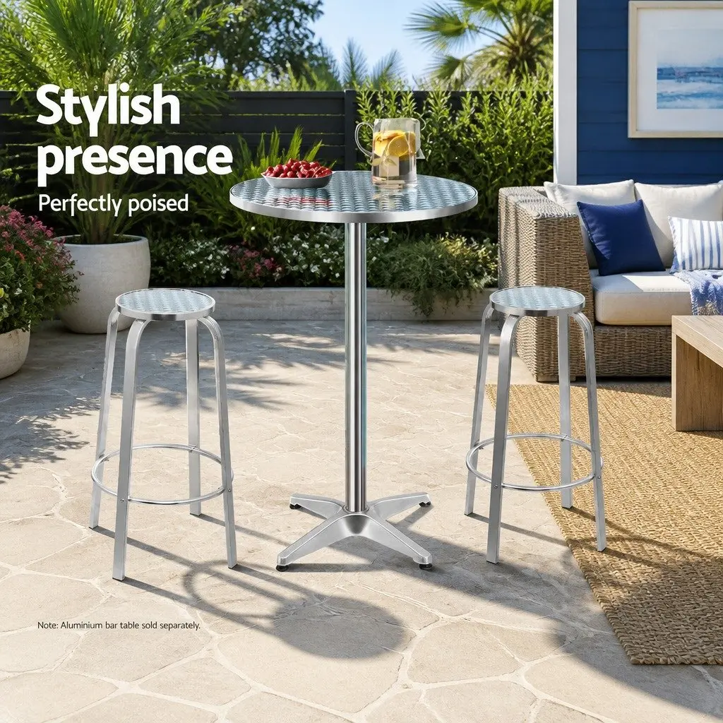 Outdoor Bar Stools Silver Aluminum Patio Furniture Set 2 Piece