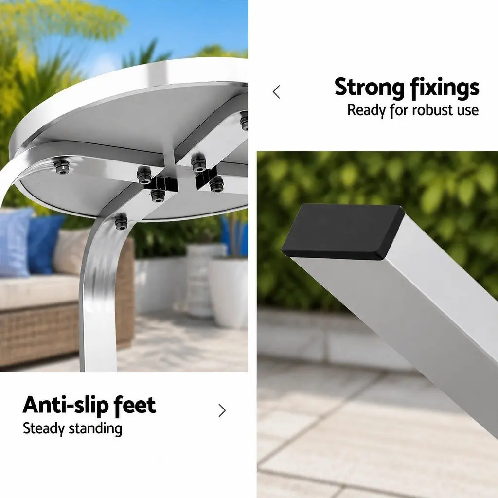 Outdoor Bar Stools Silver Aluminum Patio Furniture Set 2 Piece