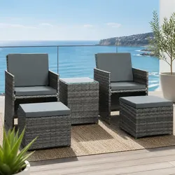 5-Piece Wicker Set with Chairs, Ottoman and Table Specs
