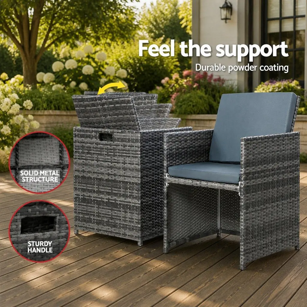 5-Piece Wicker Outdoor Bistro Set with Chairs Ottoman and Glass Table