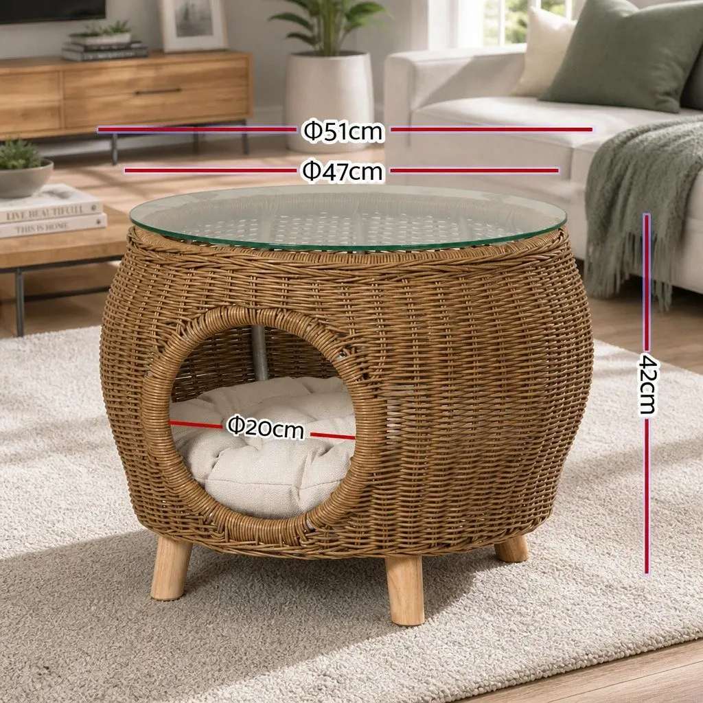 Coffee Side Table Wicker Aluminium Frame Pet Bed Storage Indoor Outdoor