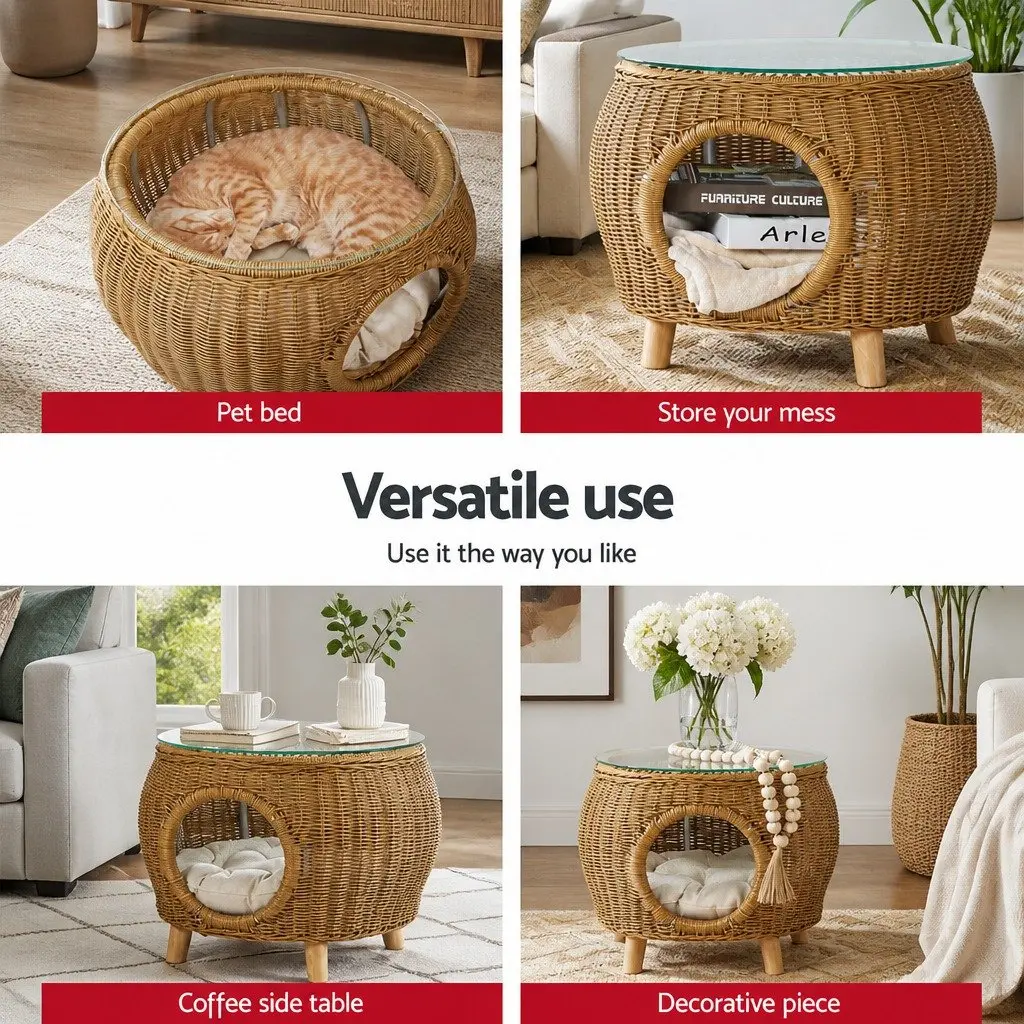 Coffee Side Table Wicker Aluminium Frame Pet Bed Storage Indoor Outdoor