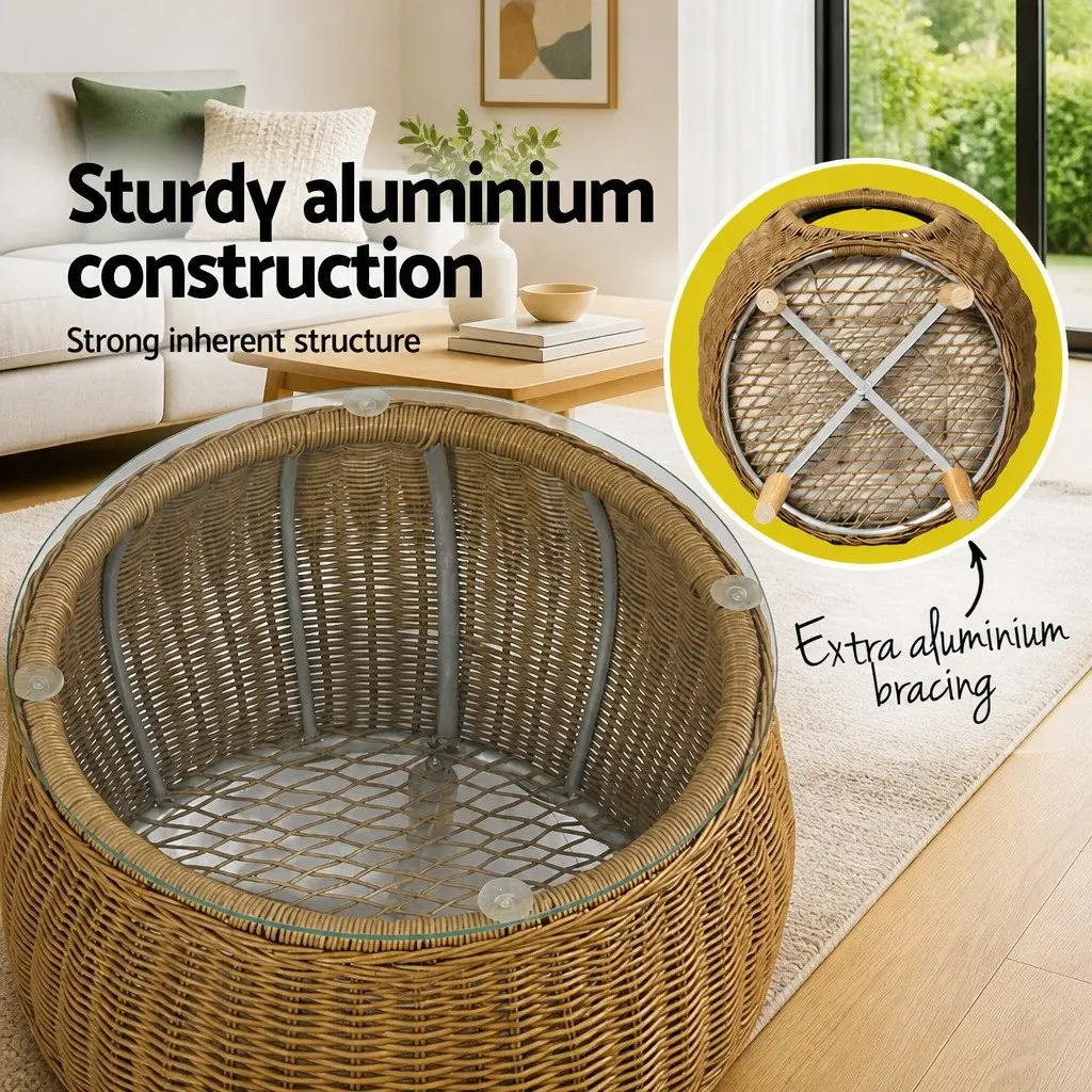 Coffee Side Table Wicker Aluminium Frame Pet Bed Storage Indoor Outdoor