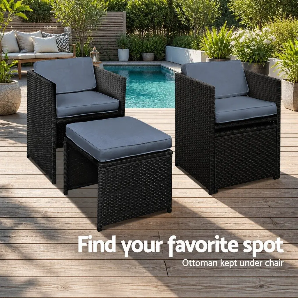 Outdoor Dining Set 11 Piece Patio Wicker Table Chairs Ottoman Black 10 Seater
