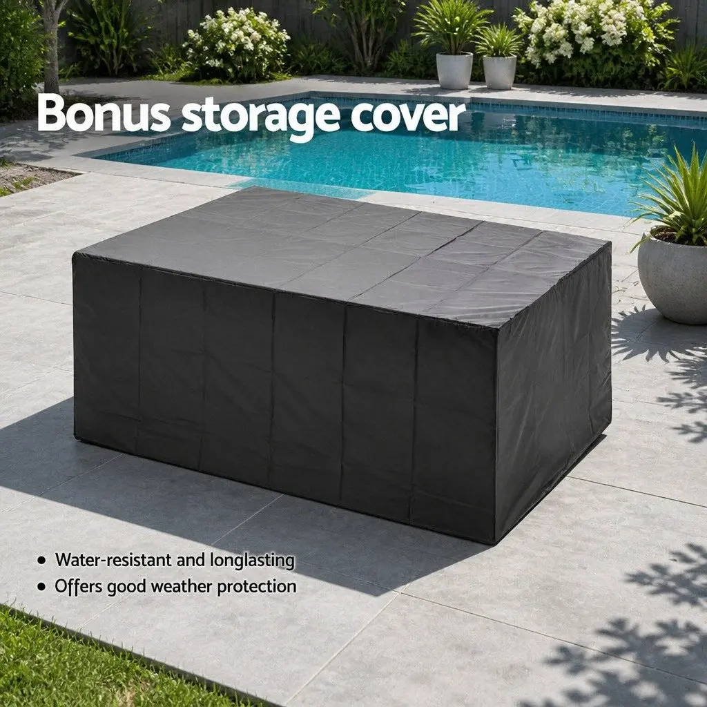 Outdoor Wicker Dining Set 11 Piece Grey Cushions Table Chairs Ottomans