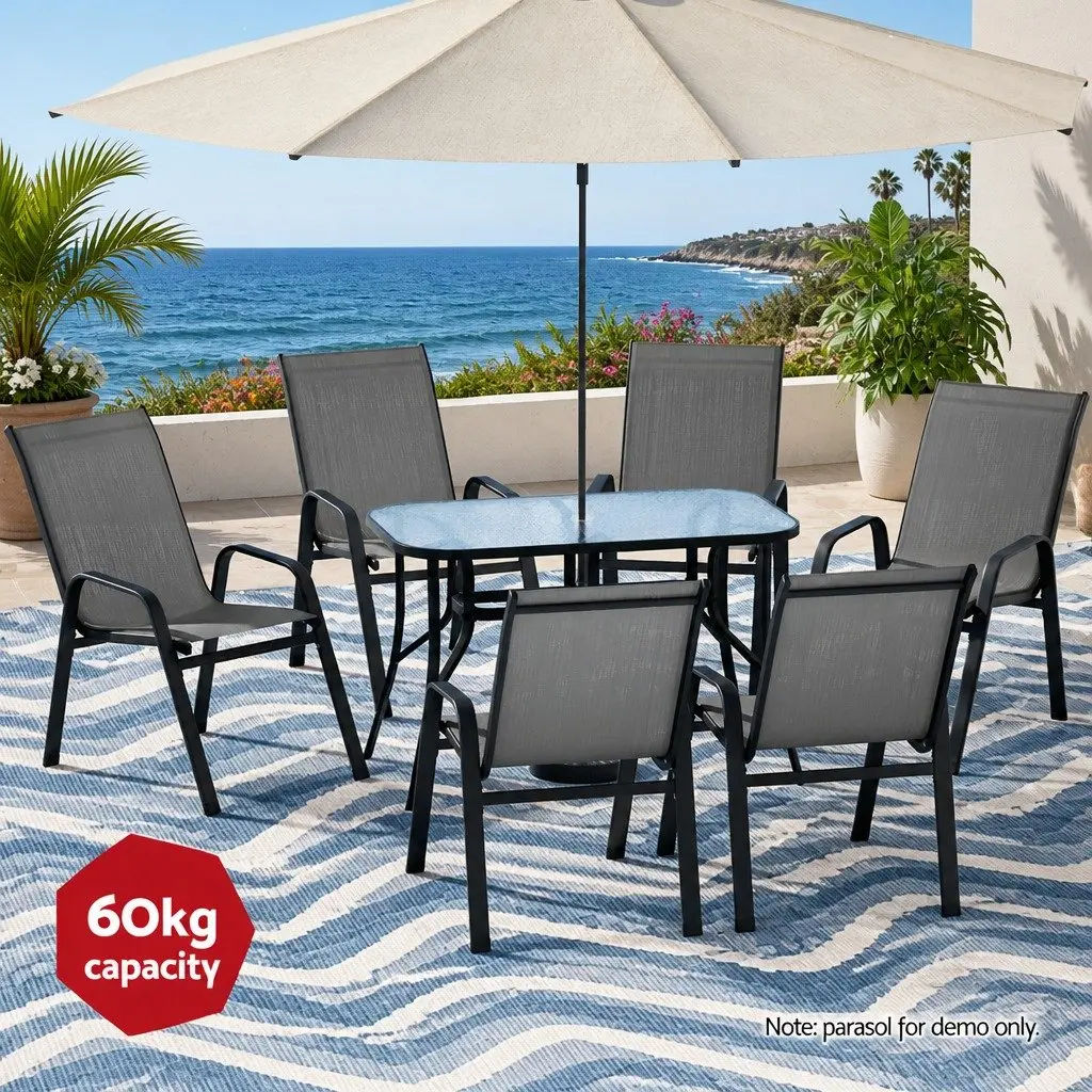 7 Piece Outdoor Dining Set Patio Furniture Garden Table Chairs Grey Black