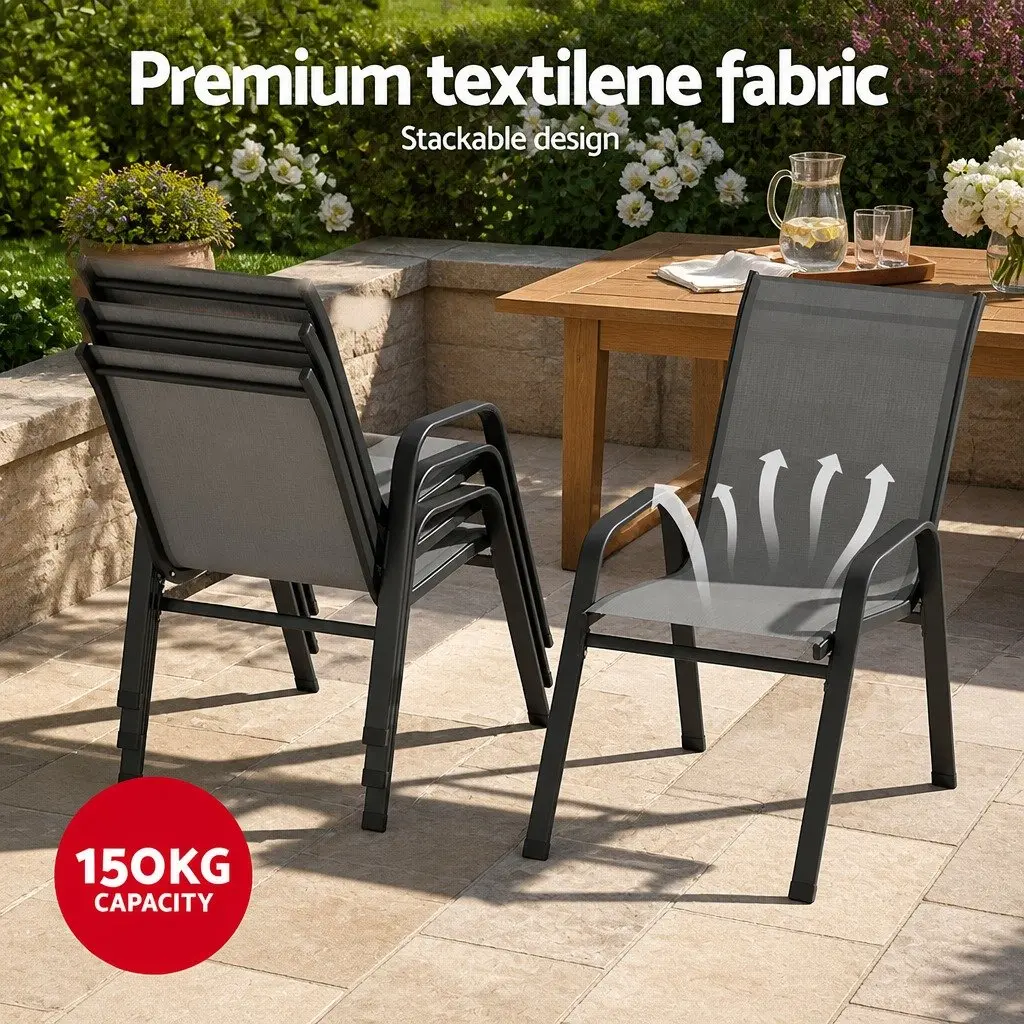 7 Piece Outdoor Dining Set Patio Furniture Garden Table Chairs Grey Black